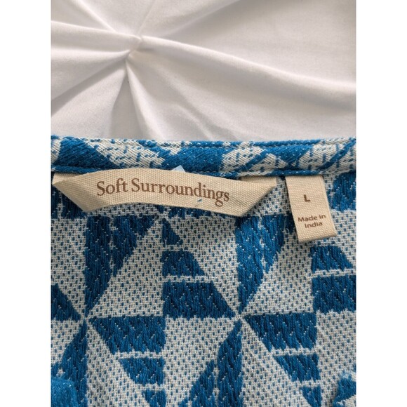 Soft Surroundings Narah Top Women's sz L Geometric Print 3/4 Sleeve Retro V-Neck - Picture 8 of 10